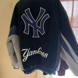 Yankees Black and Gray suade bomber varsity style